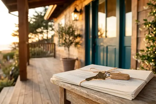 Welcome mat and house key on the front step of a first home, symbolizing the start of homeownership in Santa Cruz County
